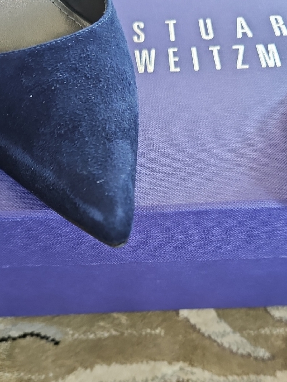 Stuart Weitzman Navy Suede Pointed-Toe Stiletto Pumps - Picture 3 of 8
